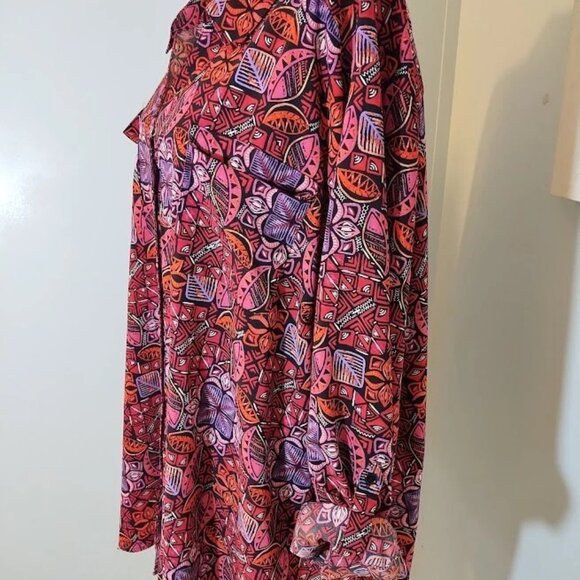 Catherines Button Up Blouse Womens Size 5X Roll Tab Sleeves Geometric Pockets - Picture 4 of 10